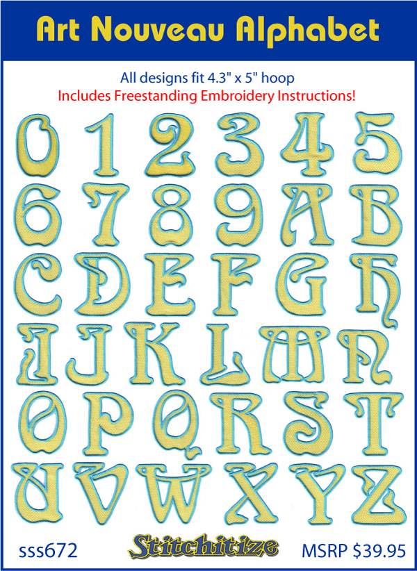 Custom Embroidery Designs By Stitchitize Art Nouveau Alphabet