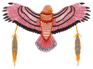 Hawk and Feathers (Square Hoop)