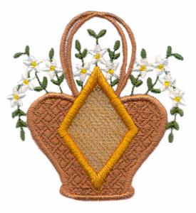 Flower Basket with Diamond ( Cutwork )