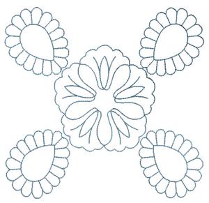 Four Scalloped Leaves with Center Flower (Square Hoop)
