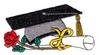 "Graduation Cap, Rose and Scroll"