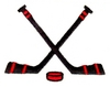 "Hockey sticks, crossed with puck"
